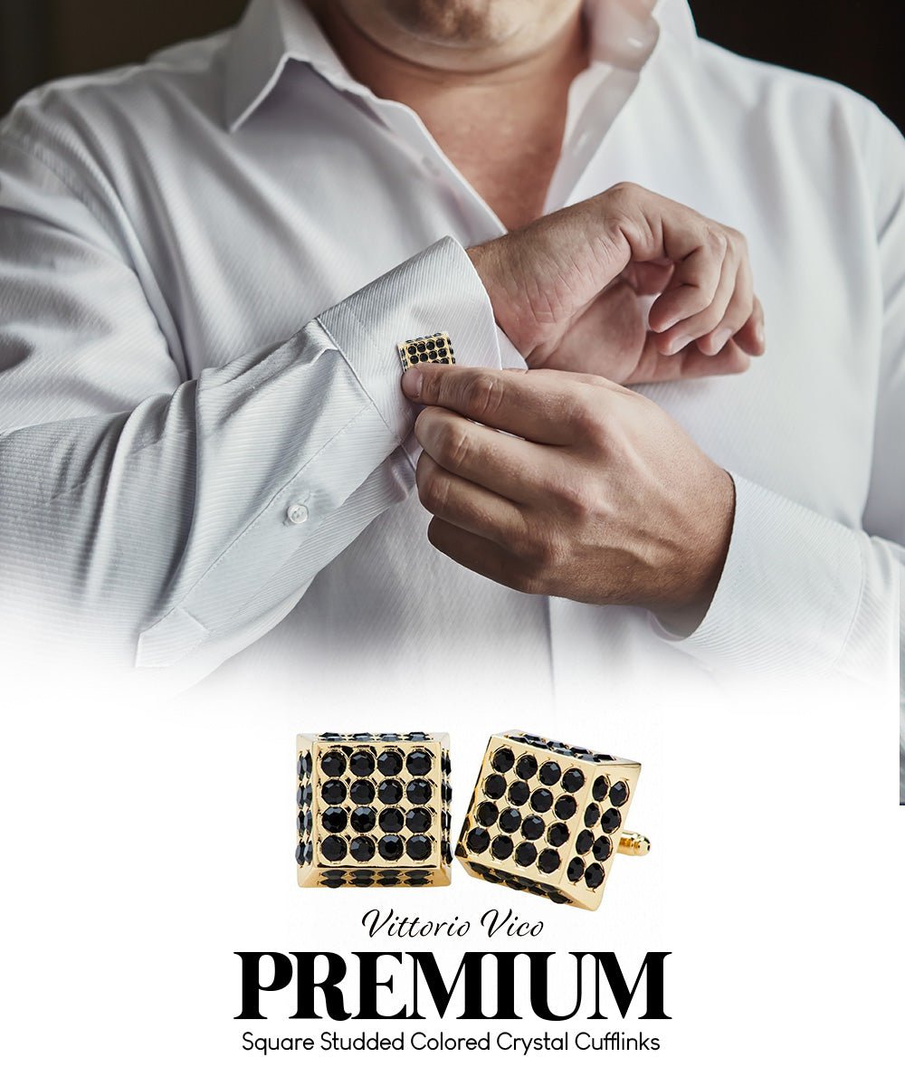 Vittorio Vico Men's Large Square Studded Colored Crystal Cufflinks: CL76XX Series - CL - 7600 - Classy Cufflinks