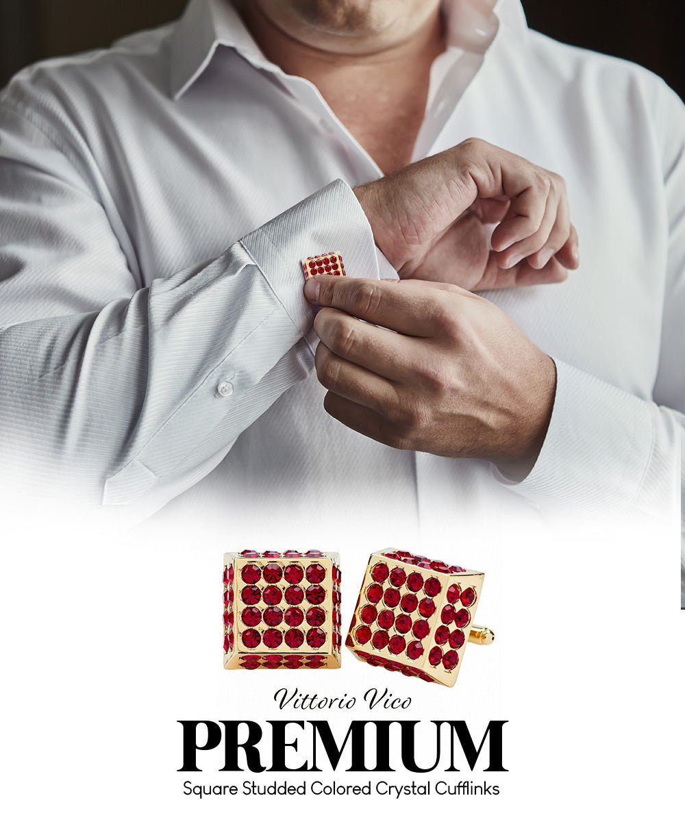 Vittorio Vico Men's Large Square Studded Colored Crystal Cufflinks: CL76XX Series - CL - 7604 - Classy Cufflinks