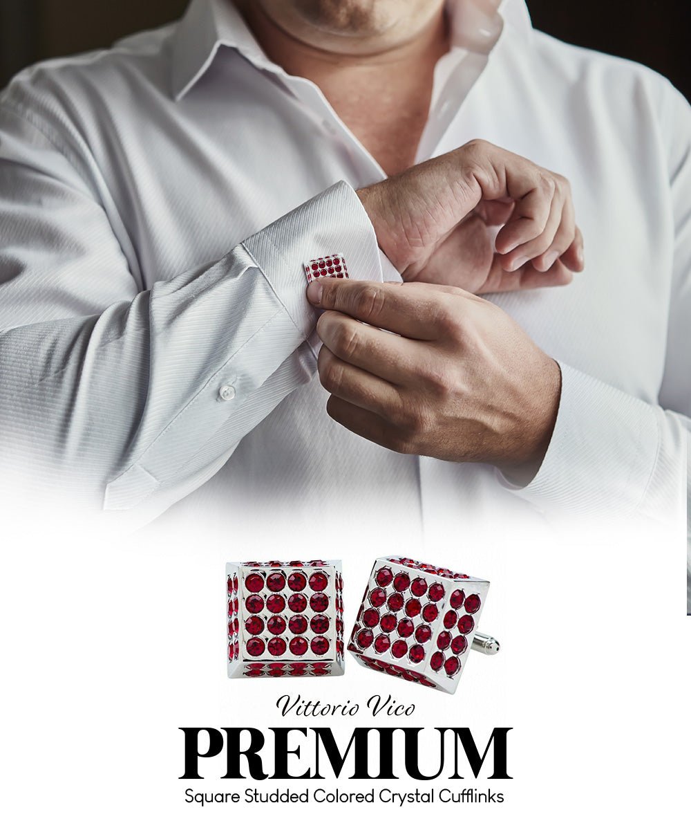 Vittorio Vico Men's Large Square Studded Colored Crystal Cufflinks: CL76XX Series - CL - 7605 - Classy Cufflinks