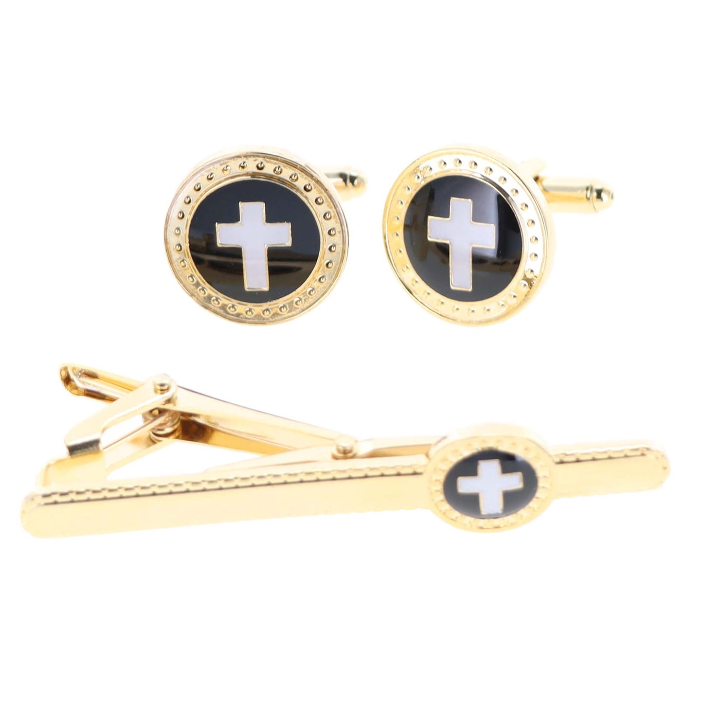 Vittorio Vico Religious Cufflink & Tie Bar Set in Gift Box