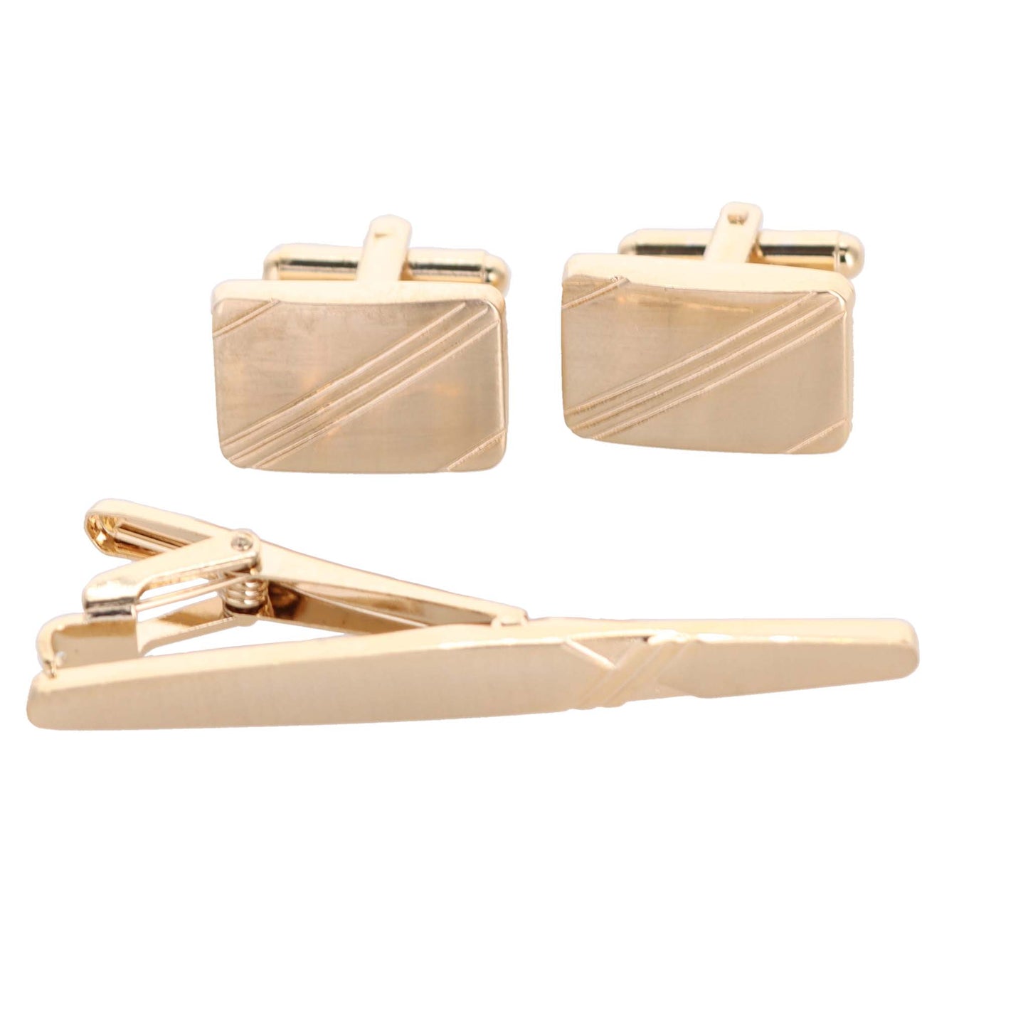 Vittorio Vico Plain Gold Cufflink & Tie Bar Set in Gift Box