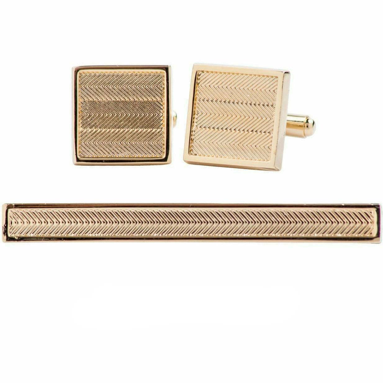 Vittorio Vico Plain Gold Cufflink & Tie Bar Set in Gift Box