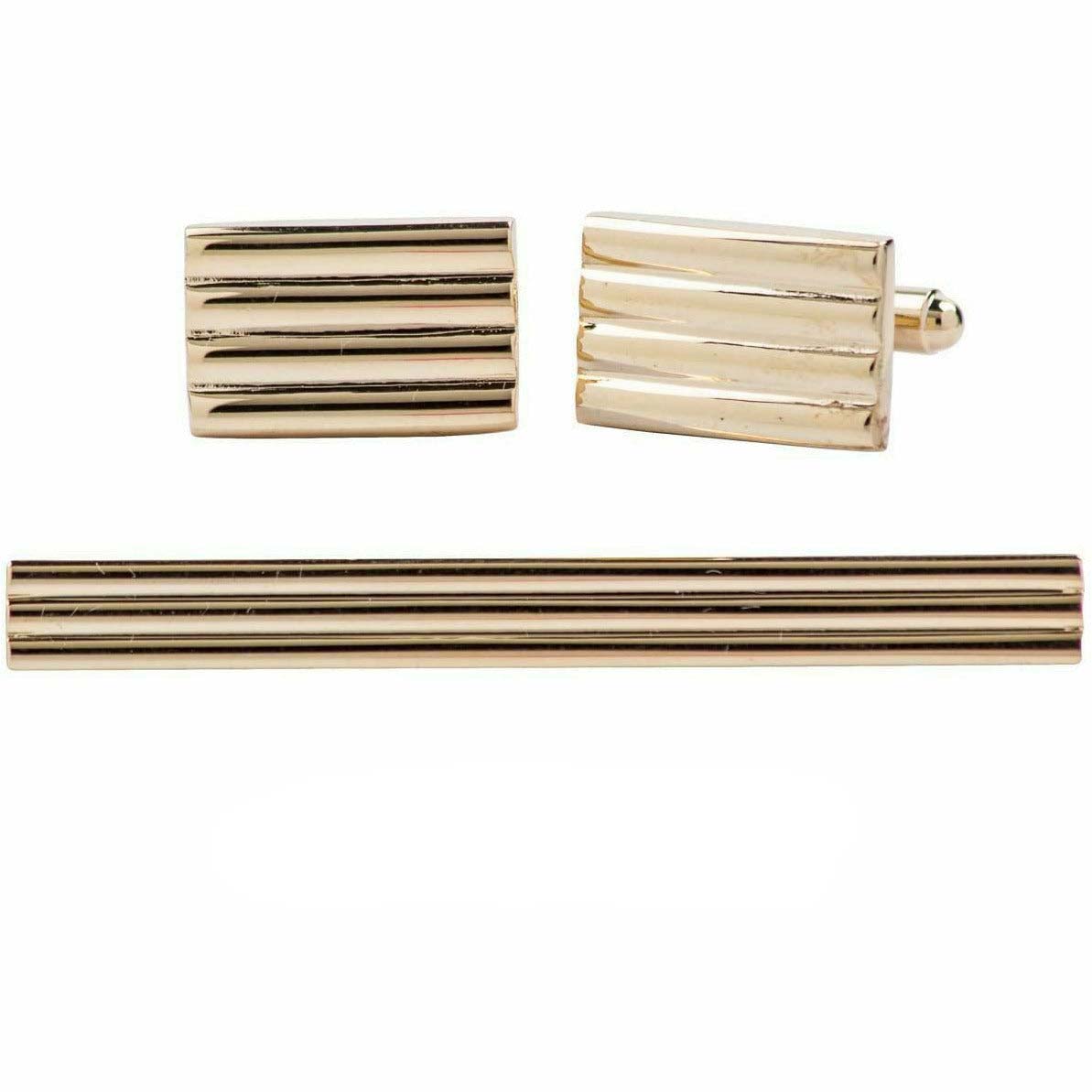 Vittorio Vico Plain Gold Cufflink & Tie Bar Set in Gift Box