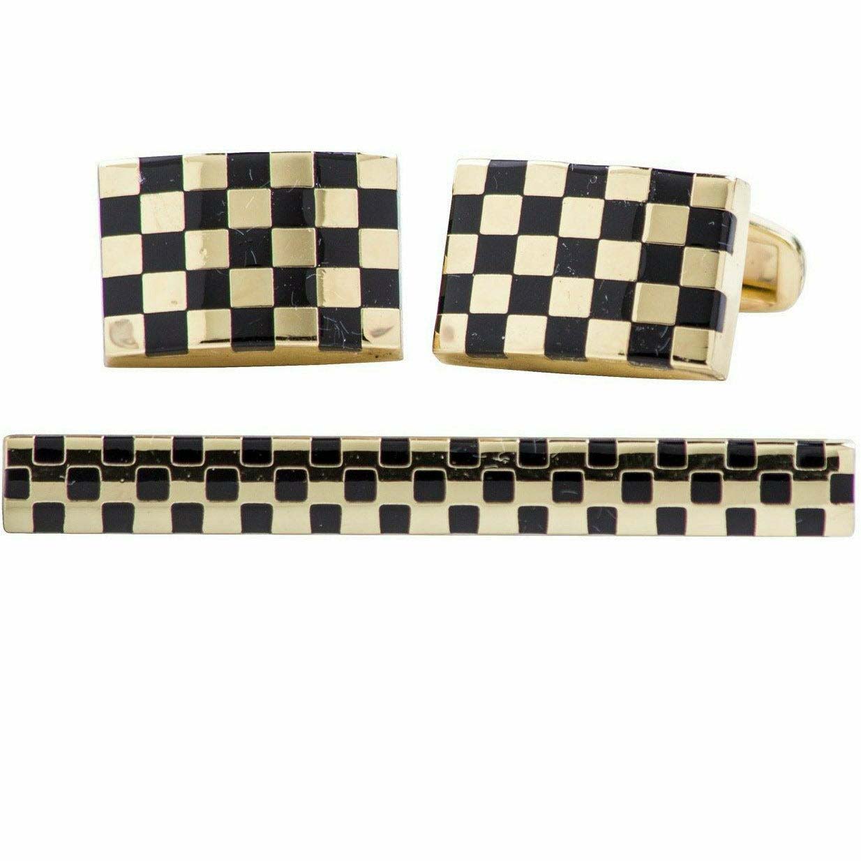 Vittorio Vico Plain Gold Cufflink & Tie Bar Set in Gift Box