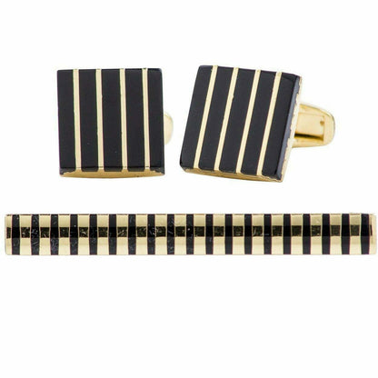 Vittorio Vico Plain Gold Cufflink & Tie Bar Set in Gift Box