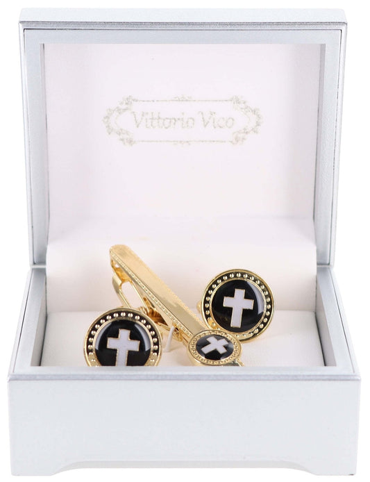 Vittorio Vico Religious Cufflink & Tie Bar Set in Gift Box