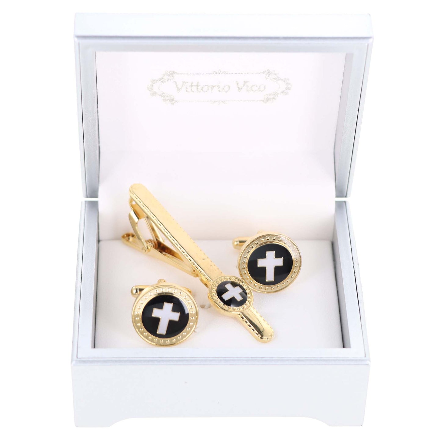 Vittorio Vico Religious Cufflink & Tie Bar Set in Gift Box