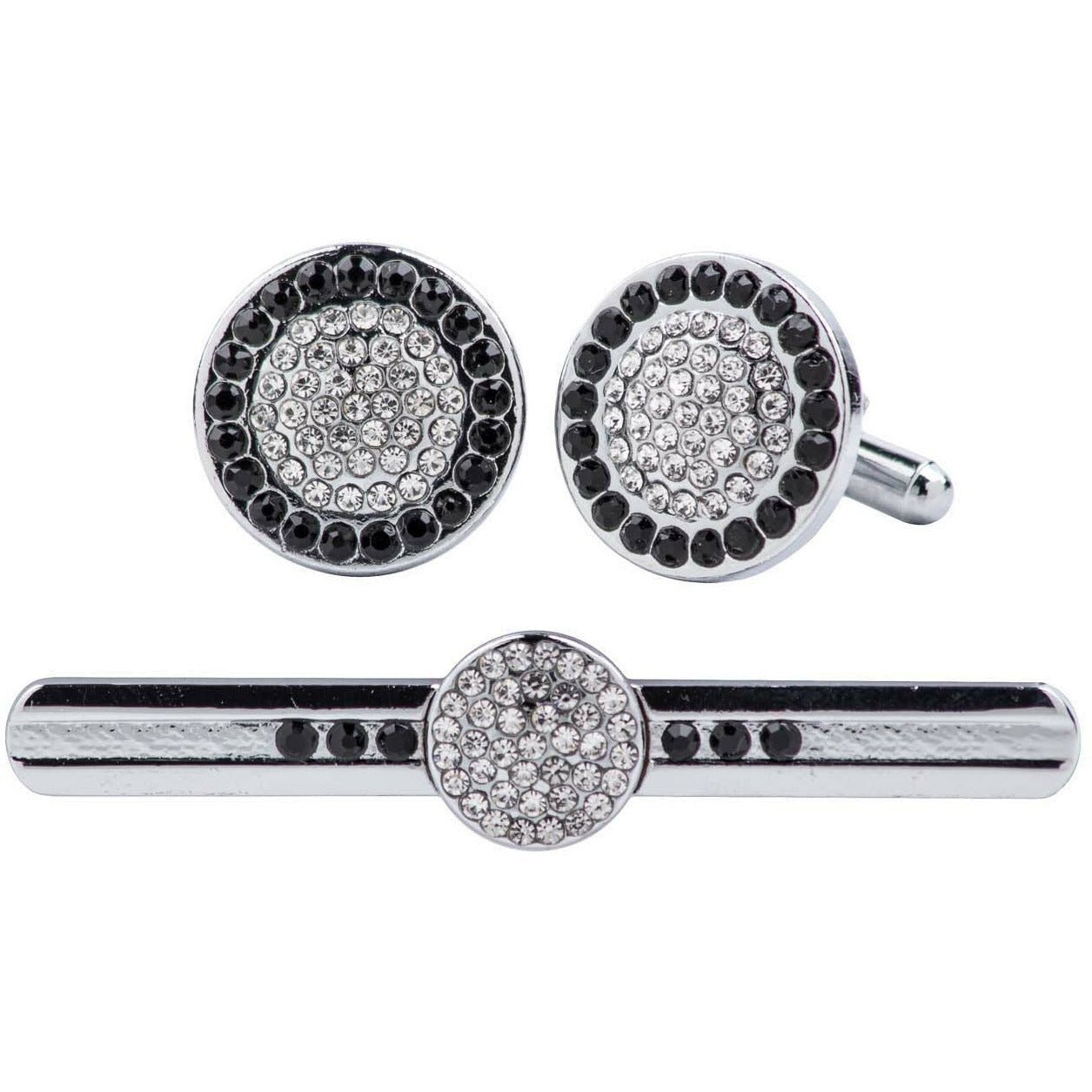 Vittorio Vico Silver Rhinestone Cufflinks & Tie Bar Set - CR-024 - Classy Cufflinks