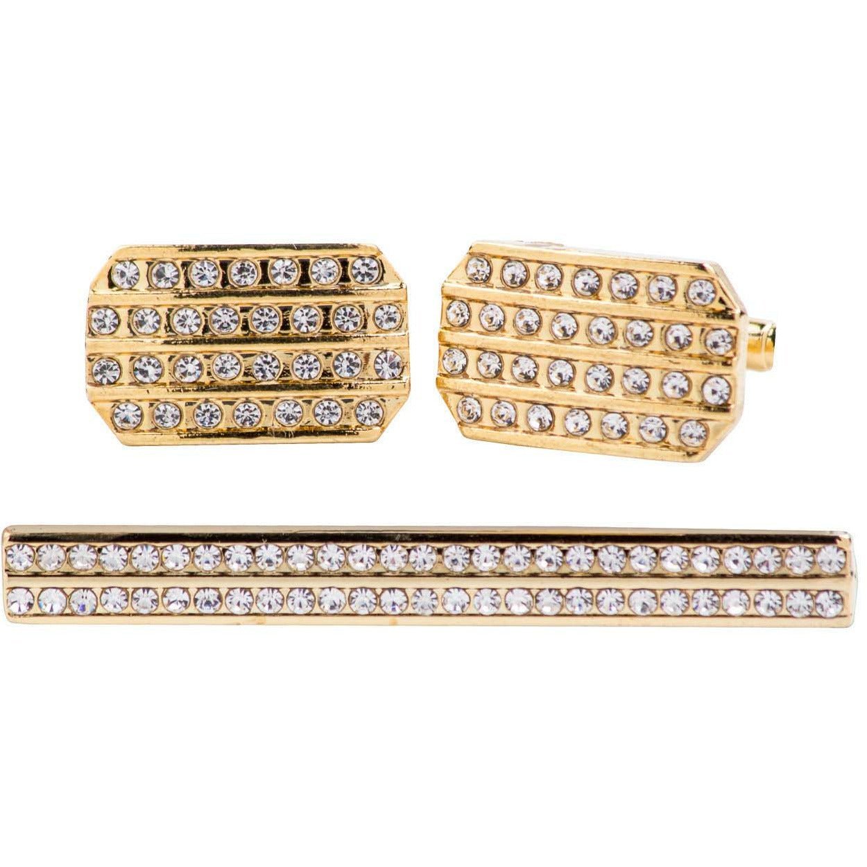 Vittorio Vico Gold Rhinestone Cufflinks & Tie Bar Set - CR-029 - Classy Cufflinks