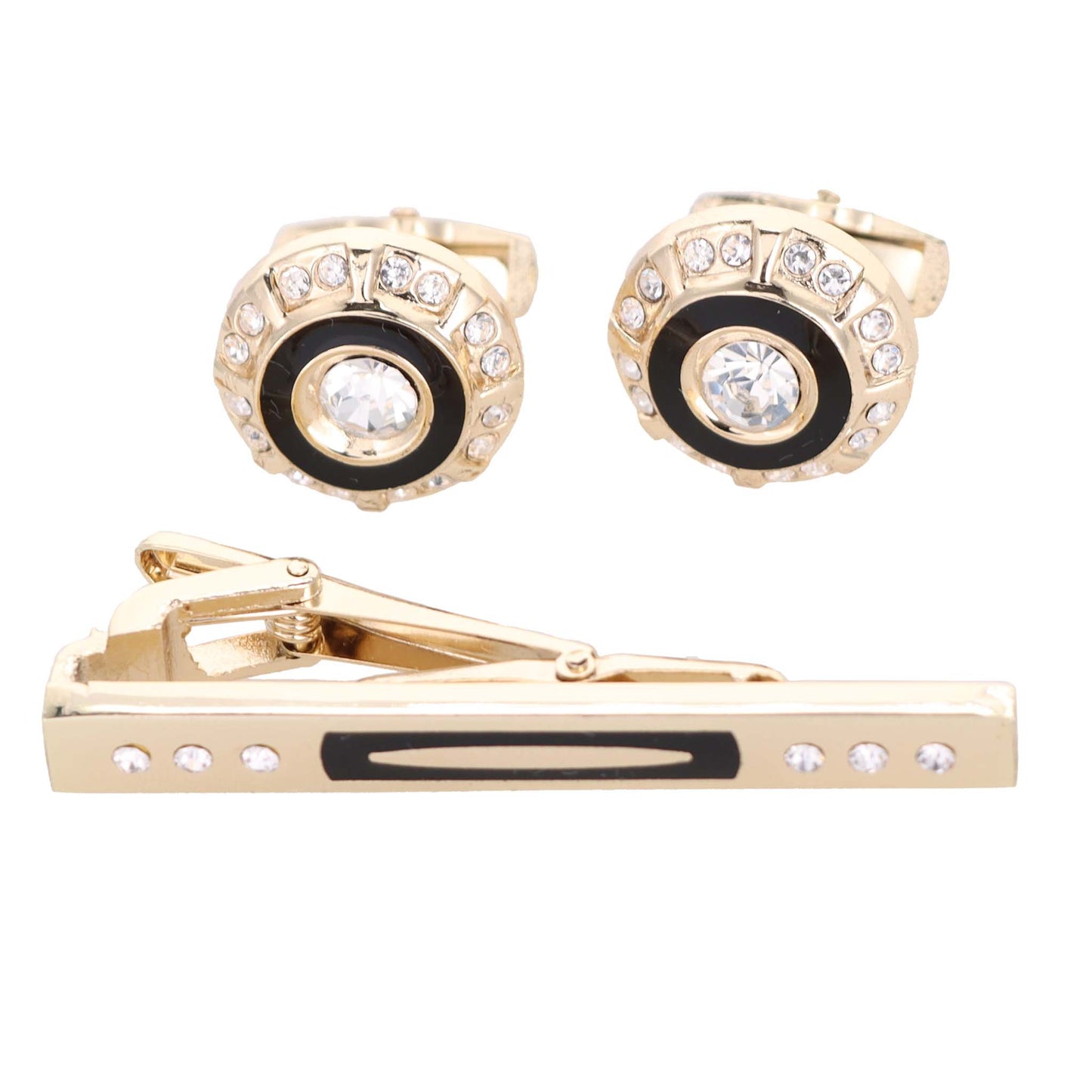 Vittorio Vico Gold Rhinestone Cufflinks & Tie Bar Set - CR-035 - Classy Cufflinks