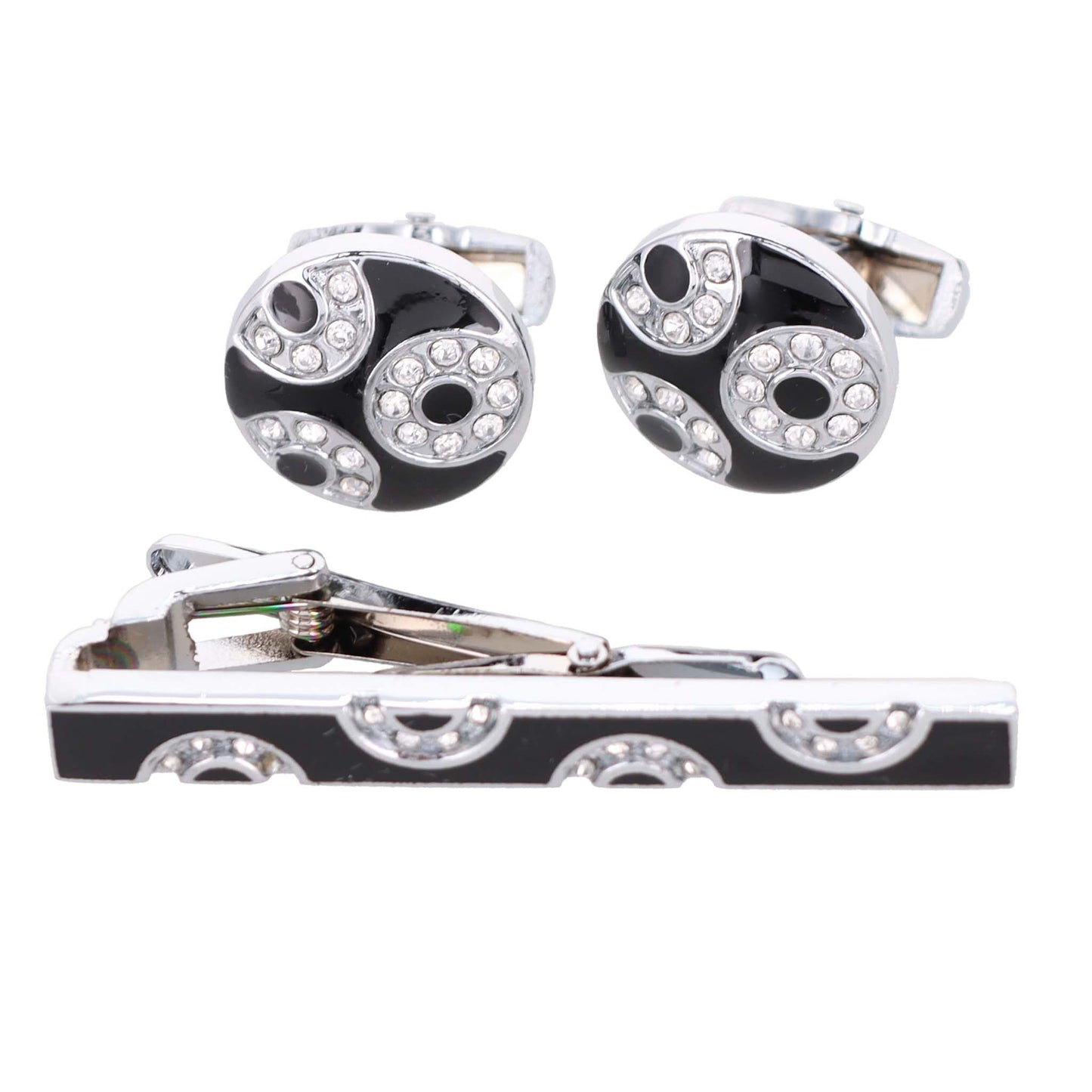 Vittorio Vico Silver Rhinestone Cufflinks & Tie Bar Set - CR-040 - Classy Cufflinks