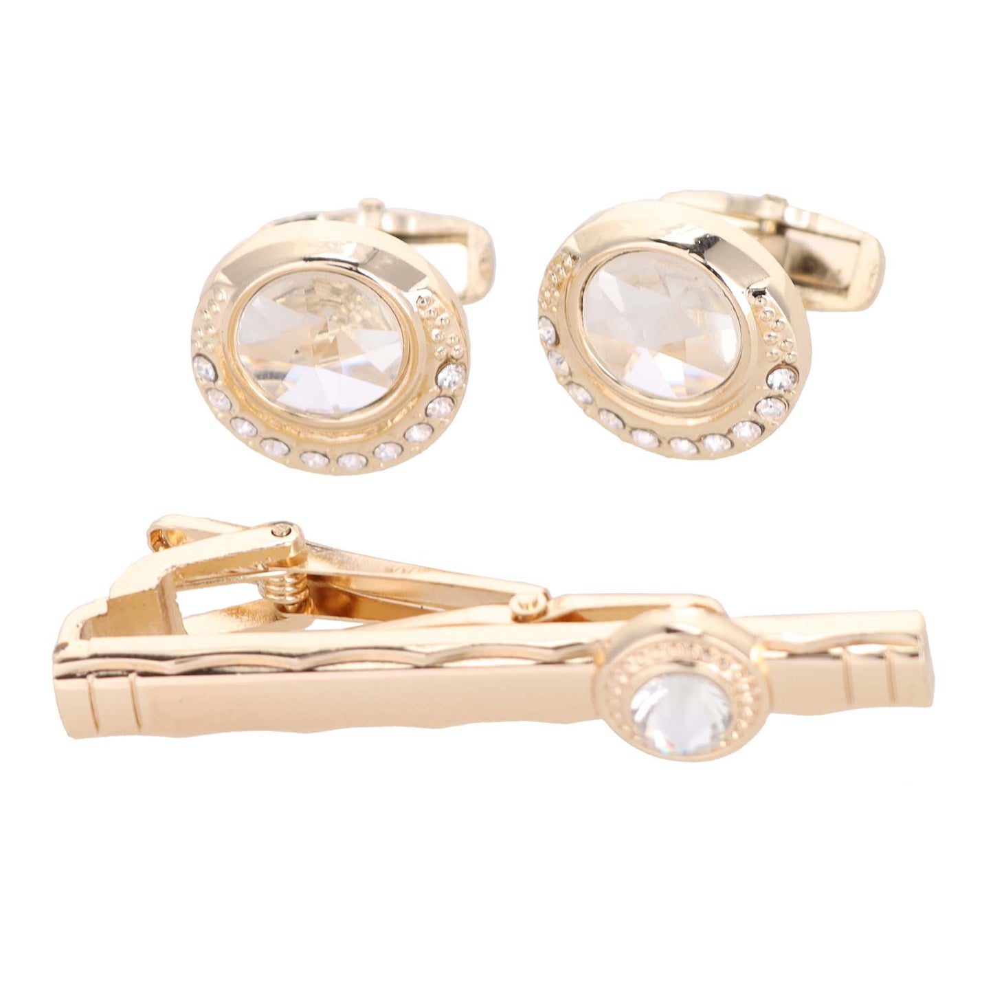 Vittorio Vico Gold Rhinestone Cufflinks & Tie Bar Set - CR-042 - Classy Cufflinks