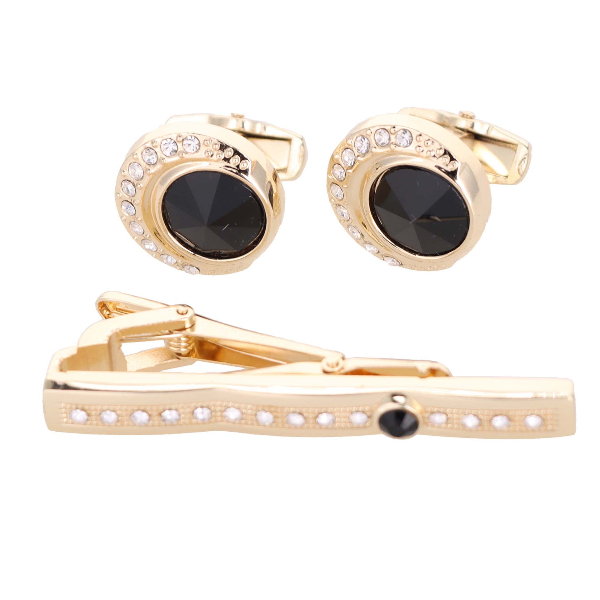 Vittorio Vico Gold Rhinestone Cufflinks & Tie Bar Set - CR-044 - Classy Cufflinks