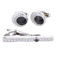 Vittorio Vico Silver Rhinestone Cufflinks & Tie Bar Set - CR-045 - Classy Cufflinks