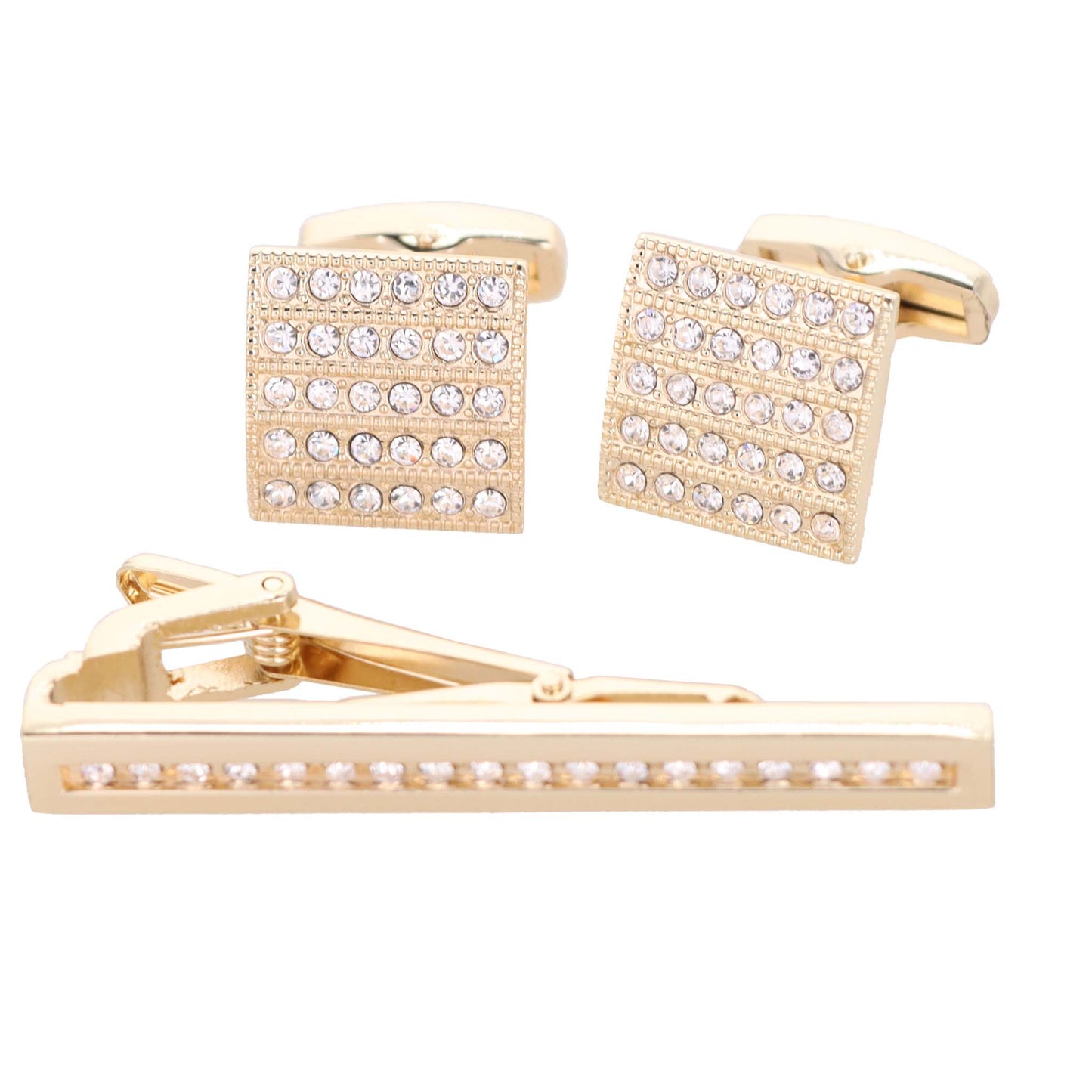 Vittorio Vico Gold Rhinestone Cufflinks & Tie Bar Set - CR-050 - Classy Cufflinks