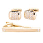 Vittorio Vico Gold Rhinestone Cufflinks & Tie Bar Set - CR-053 - Classy Cufflinks