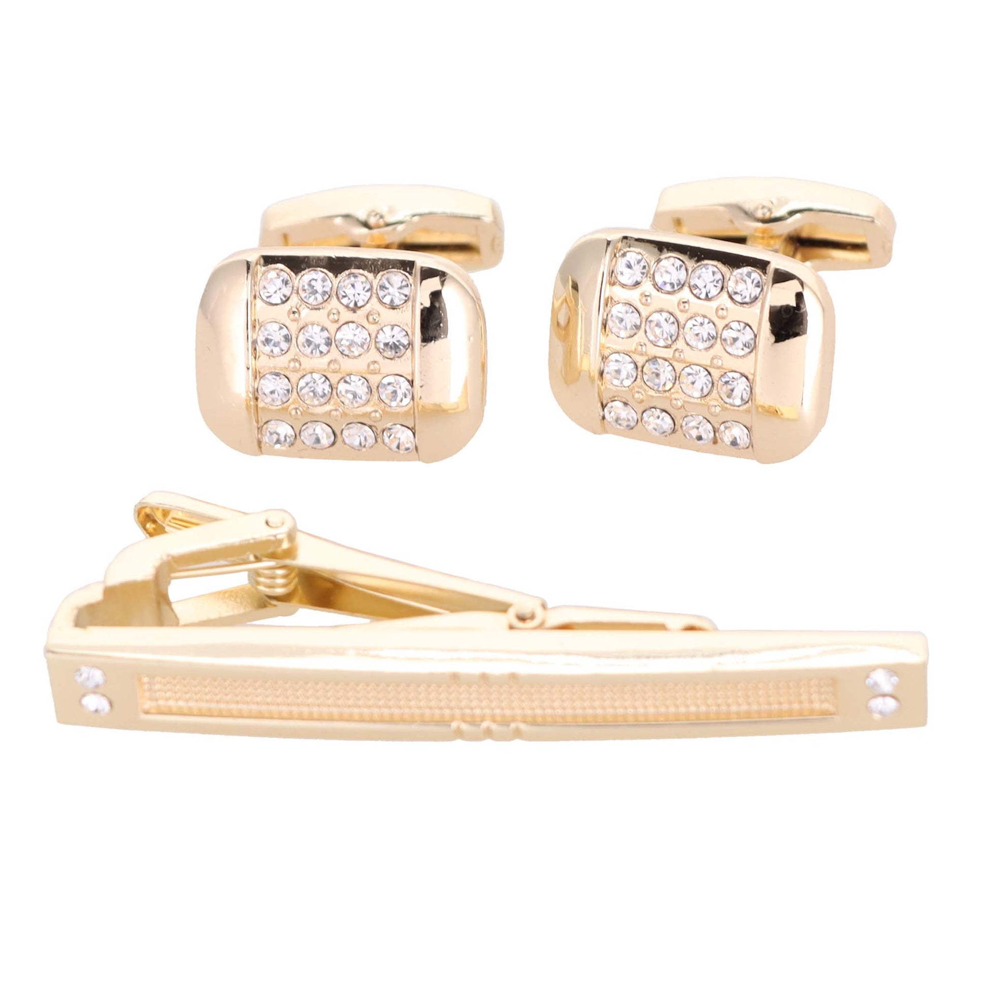 Vittorio Vico Gold Rhinestone Cufflinks & Tie Bar Set - CR-053 - Classy Cufflinks