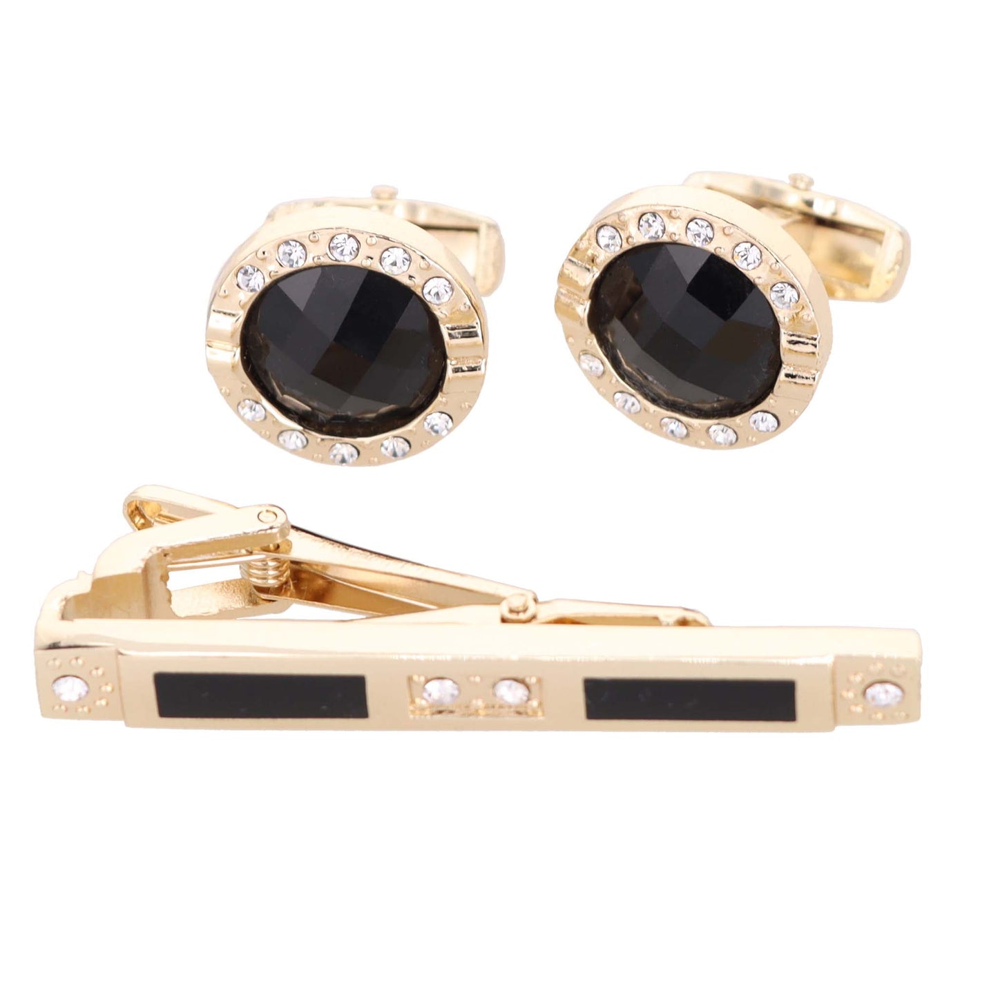 Vittorio Vico Gold Rhinestone Cufflinks & Tie Bar Set - CR-056 - Classy Cufflinks