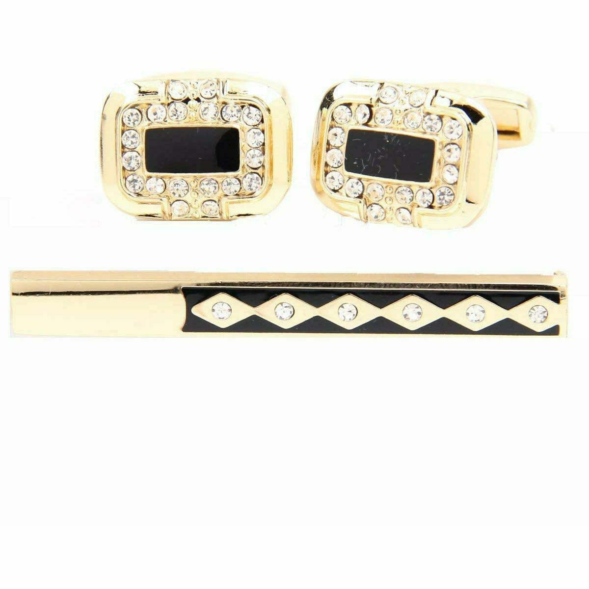 Vittorio Vico Gold Rhinestone Cufflinks & Tie Bar Set - CR-057 - Classy Cufflinks