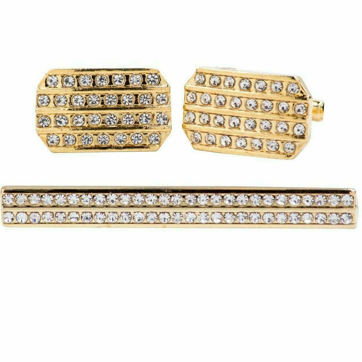 Vittorio Vico Gold Rhinestone Cufflinks & Tie Bar Set - CR-059 - Classy Cufflinks