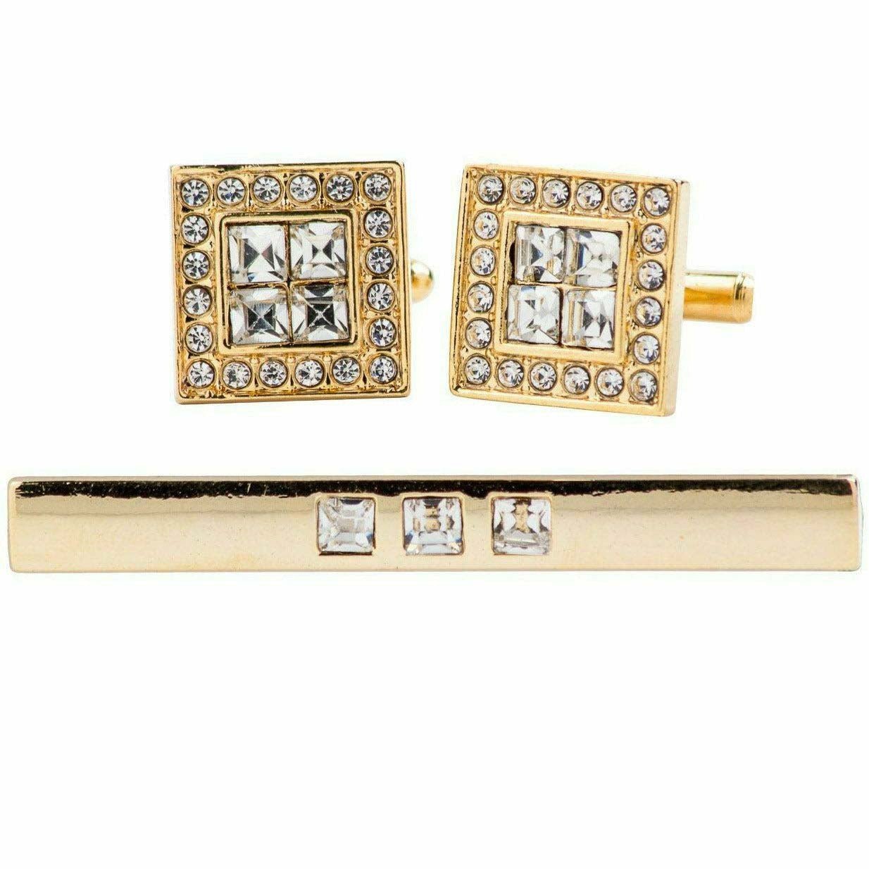 Vittorio Vico Gold Rhinestone Cufflinks & Tie Bar Set - CR-062 - Classy Cufflinks