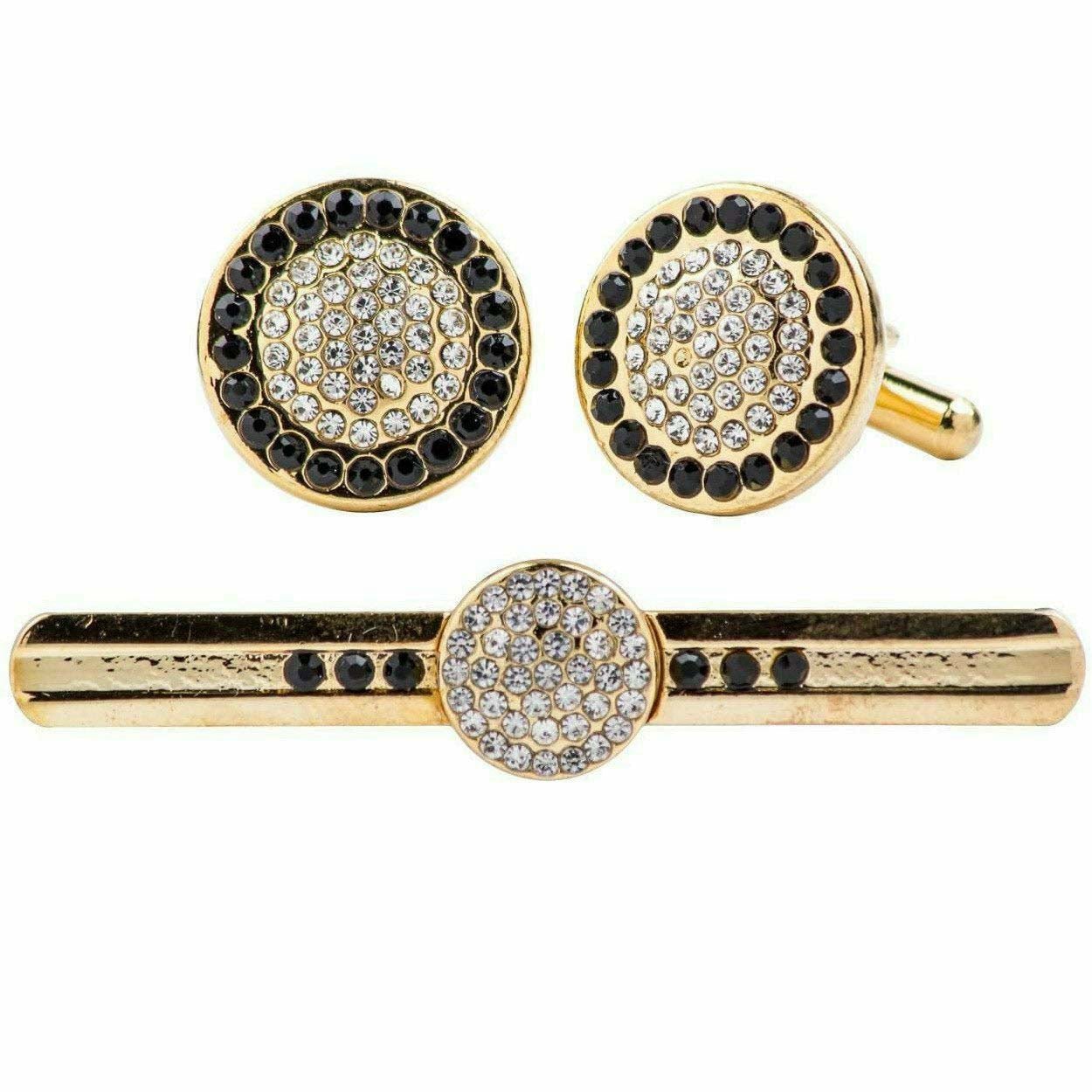 Vittorio Vico Gold Rhinestone Cufflinks & Tie Bar Set - CR-067 - Classy Cufflinks