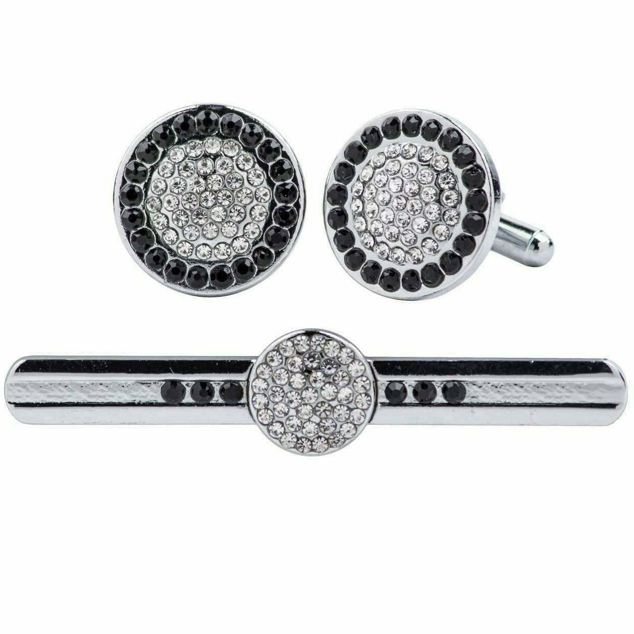 Vittorio Vico Silver Rhinestone Cufflinks & Tie Bar Set - CR-068 - Classy Cufflinks