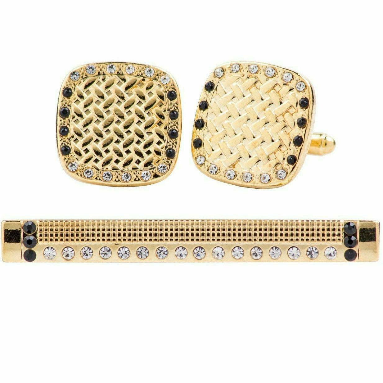 Vittorio Vico Gold Rhinestone Cufflinks & Tie Bar Set - CR-072 - Classy Cufflinks