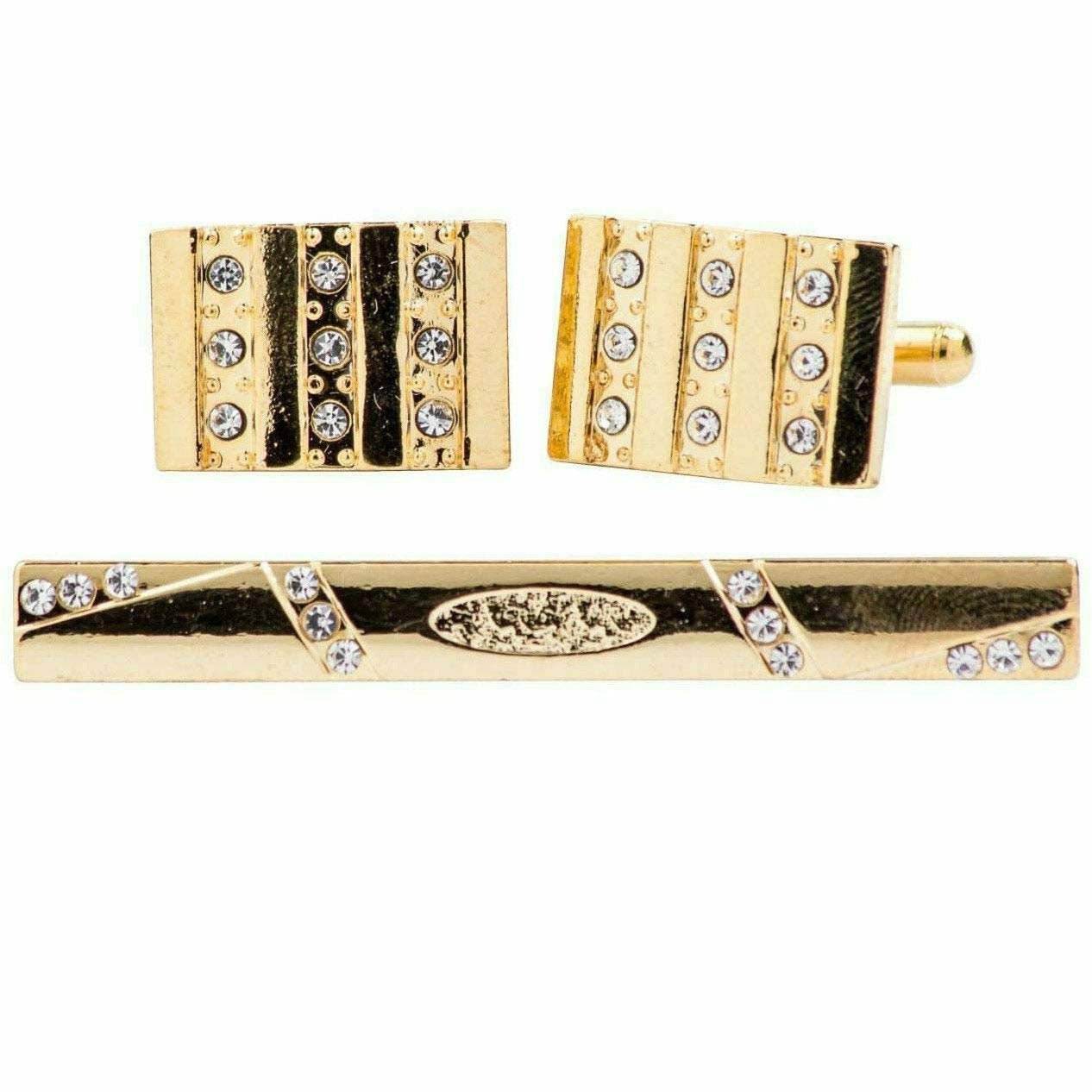 Vittorio Vico Gold Rhinestone Cufflinks & Tie Bar Set - CR-073 - Classy Cufflinks