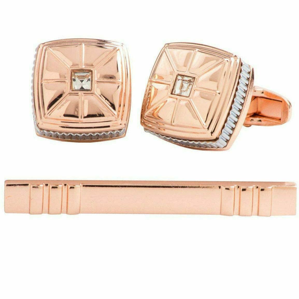 Vittorio Vico Gold Rhinestone Cufflinks & Tie Bar Set - CR-079 - Classy Cufflinks