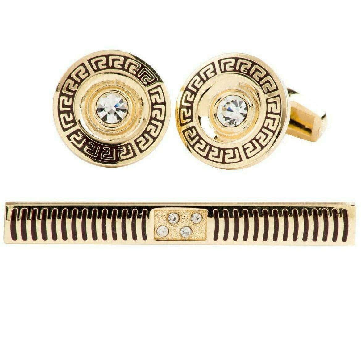 Vittorio Vico Gold Rhinestone Cufflinks & Tie Bar Set - CR-080 - Classy Cufflinks