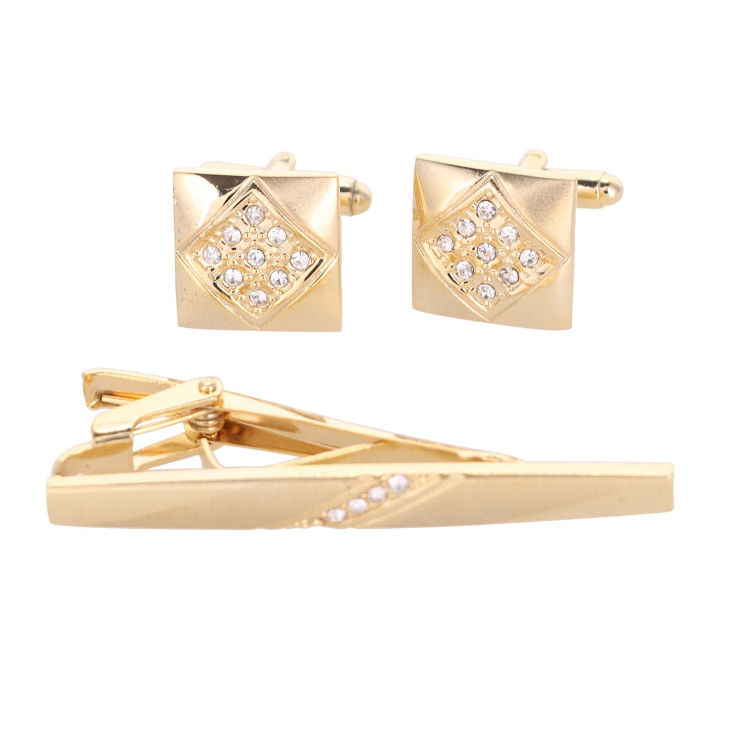 Vittorio Vico Gold Rhinestone Cufflinks & Tie Bar Set - CR-084 - Classy Cufflinks