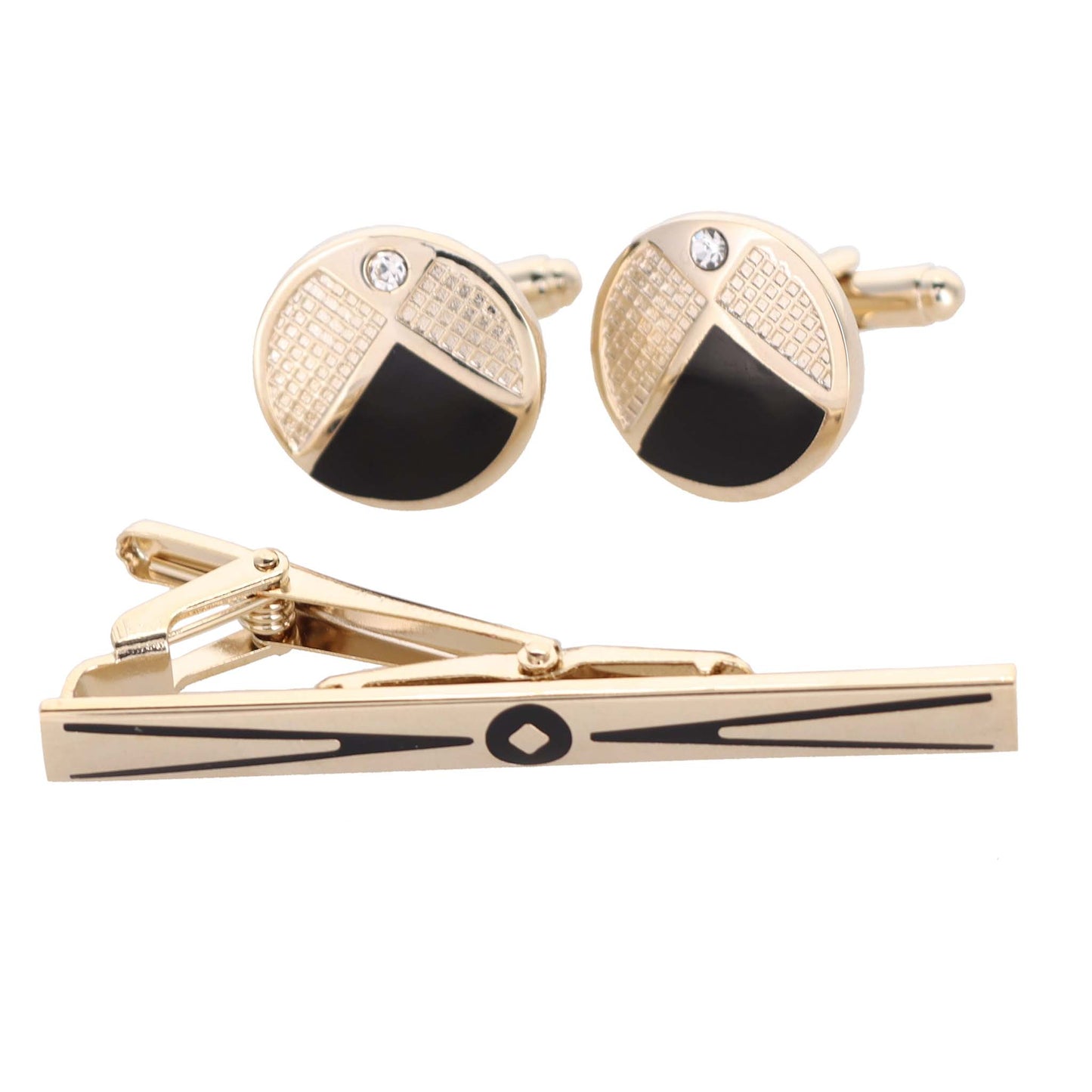 Vittorio Vico Gold Rhinestone Cufflinks & Tie Bar Set - CR-087 - Classy Cufflinks