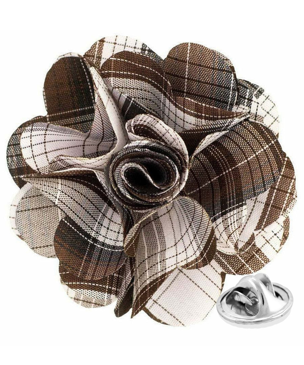 Vittorio Vico Unisex Metallic Silver Accent Plaid Flower Lapel Pin