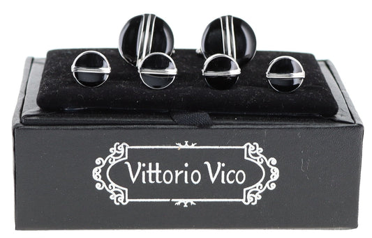 Vittorio Vico Men's Silver Cufflinks & Stud Sets in Gift Box