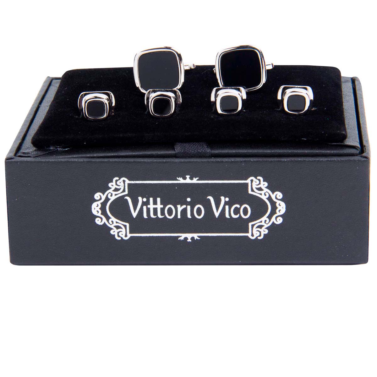 Vittorio Vico Men's Silver Cufflinks & Stud Sets in Gift Box