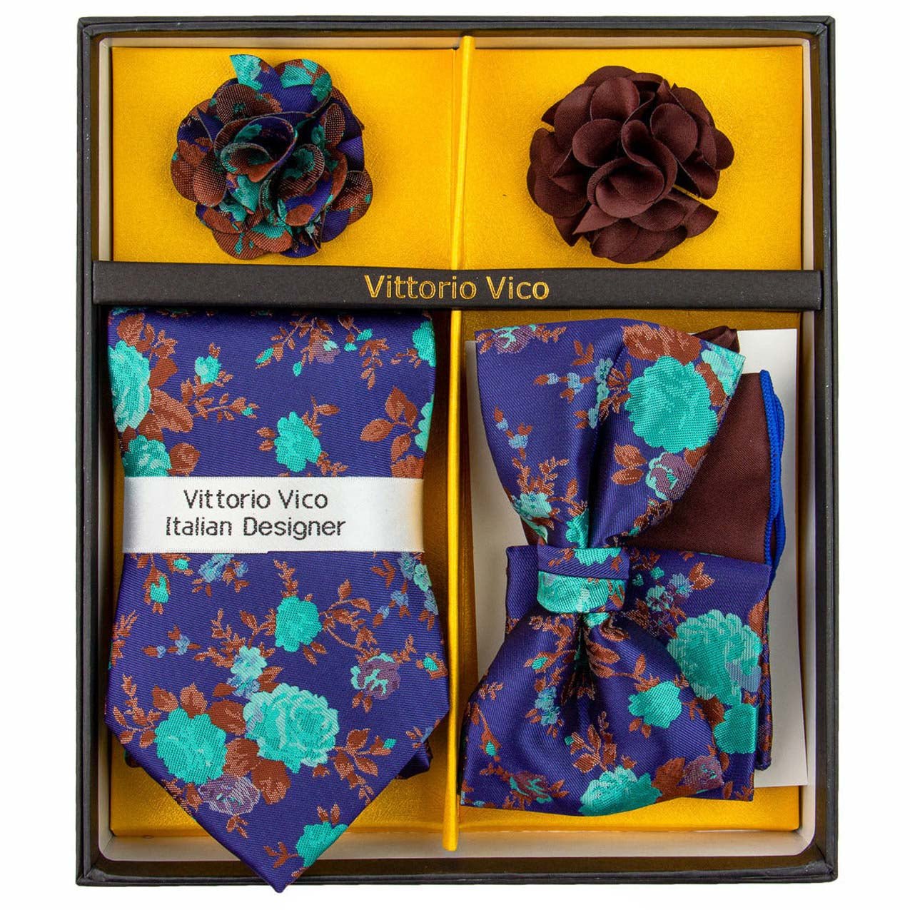 Vittorio Farina Gift Box Ver. 01 (Necktie, Bow Tie, Pocket Squares and Flower Lapel Pin) by Classy Cufflinks - GB-116 - Classy Cufflinks