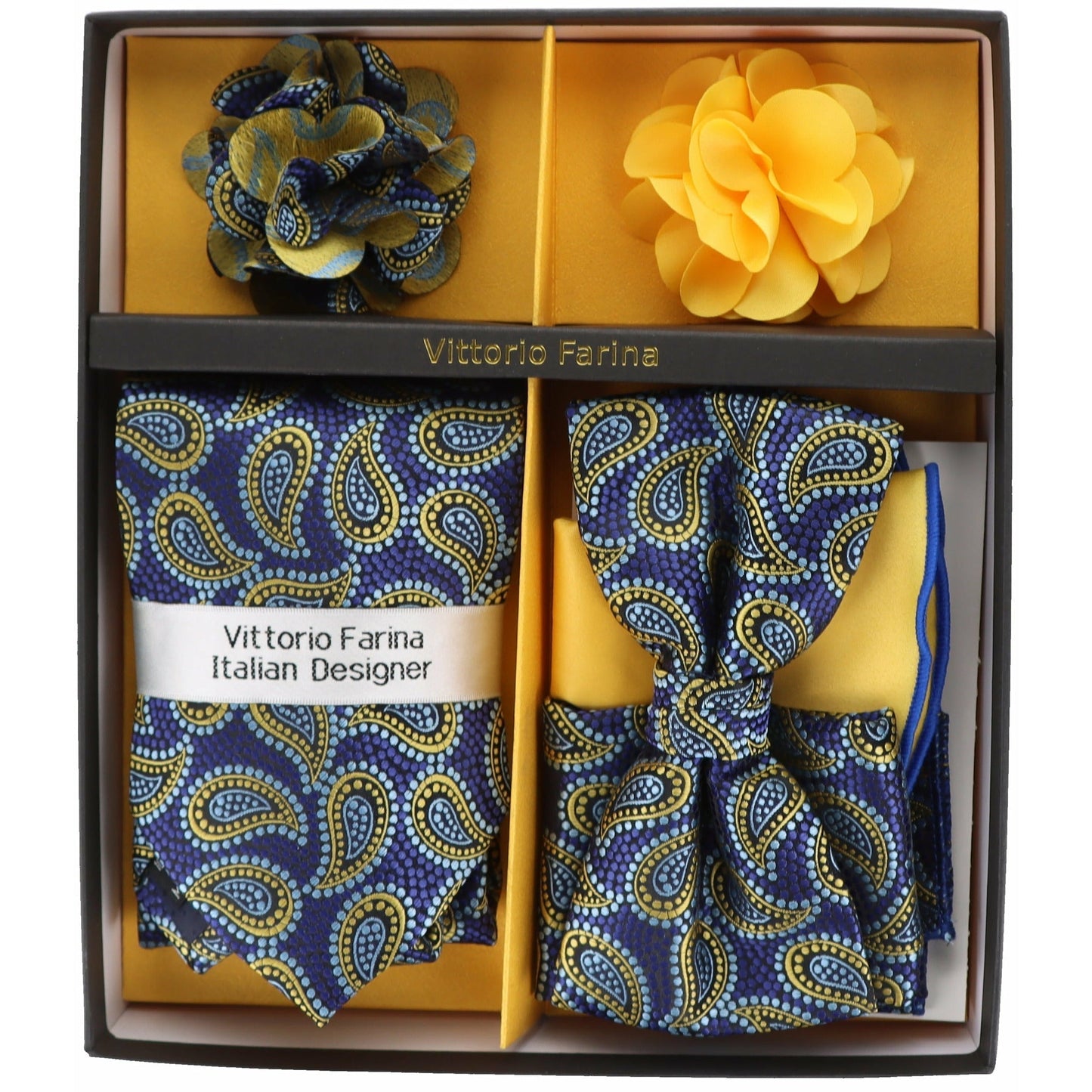 Vittorio Farina Gift Box Ver. 01 (Necktie, Bow Tie, Pocket Squares and Flower Lapel Pin) by Classy Cufflinks - GB-21013 - Classy Cufflinks