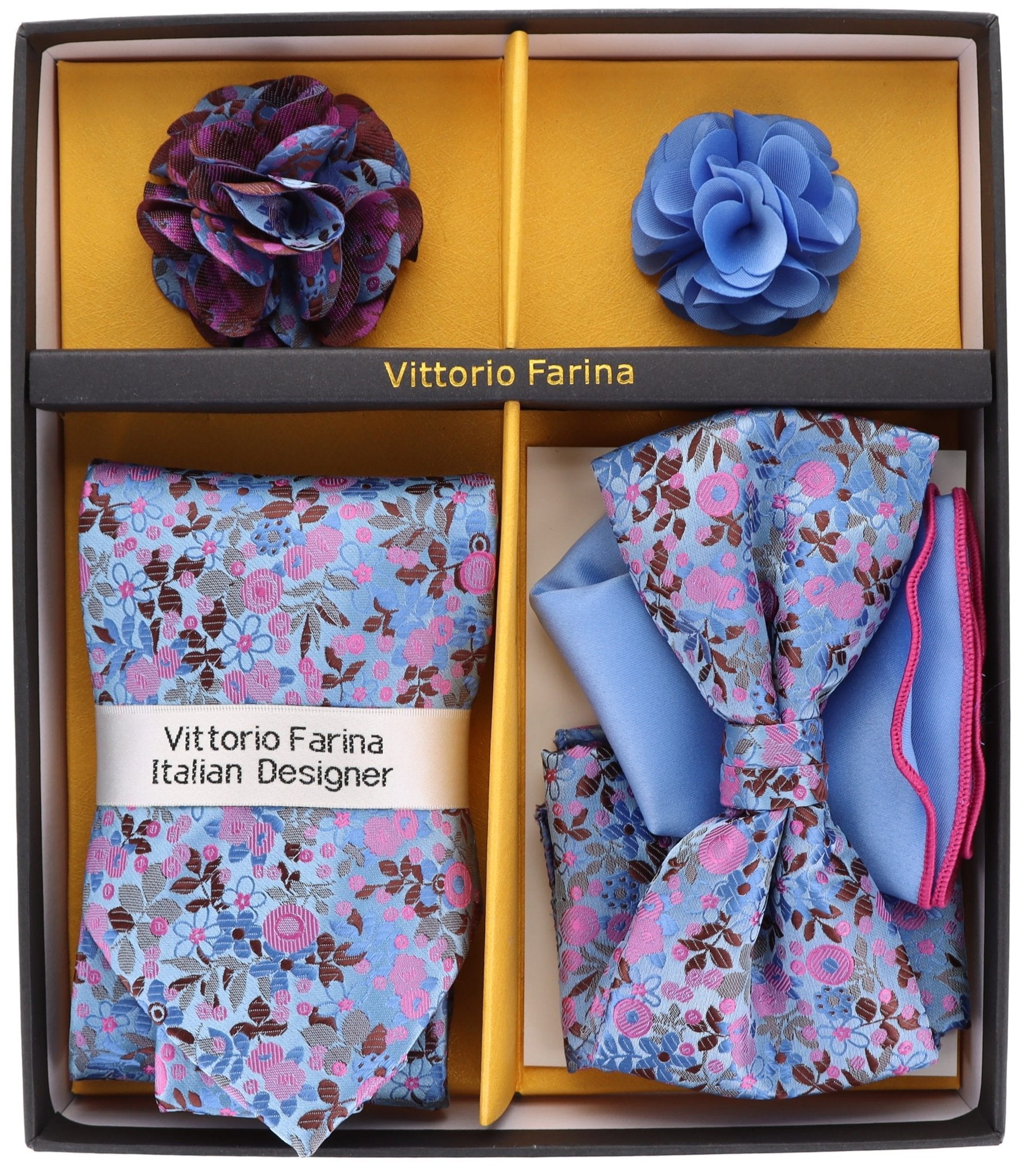 Vittorio Farina Gift Box Ver. 01 (Necktie, Bow Tie, Pocket Squares and Flower Lapel Pin) by Classy Cufflinks - GB-21017 - Classy Cufflinks