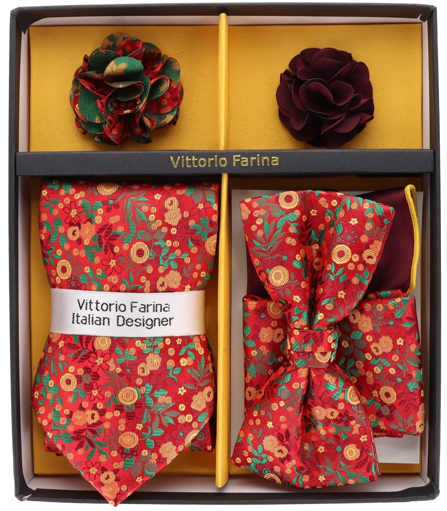 Vittorio Farina Gift Box Ver. 01 (Necktie, Bow Tie, Pocket Squares and Flower Lapel Pin) by Classy Cufflinks - GB-21018 - Classy Cufflinks