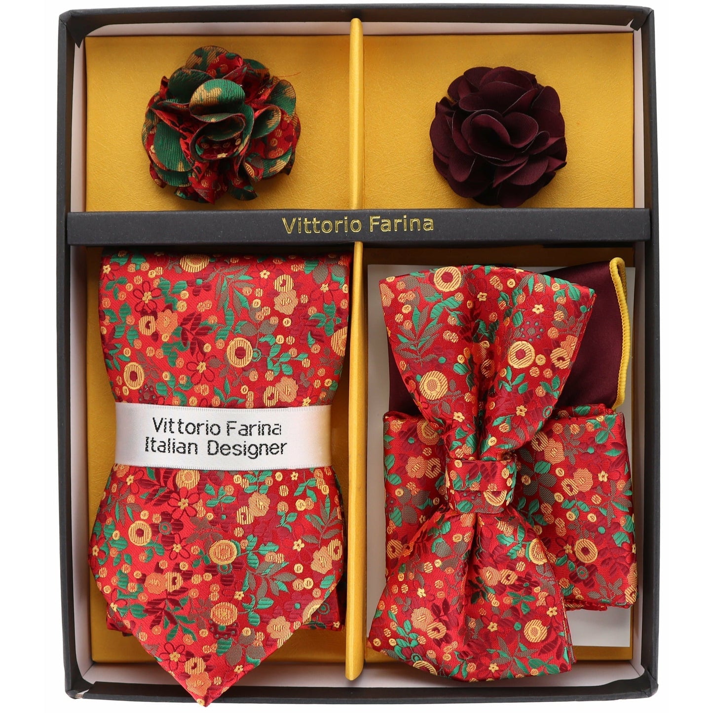 Vittorio Farina Gift Box Ver. 01 (Necktie, Bow Tie, Pocket Squares and Flower Lapel Pin) by Classy Cufflinks - GB-21018 - Classy Cufflinks