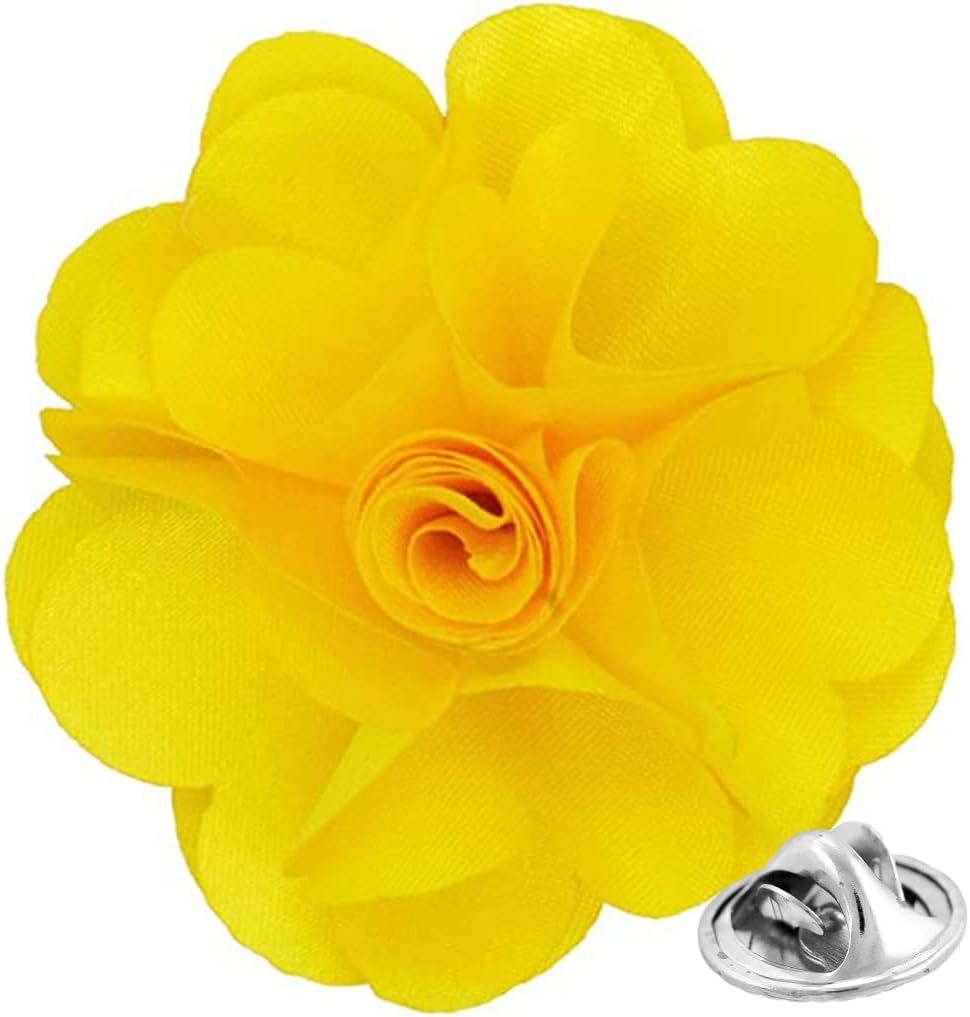 Vittorio Vico Men's Formal Solid Flower Lapel Pin: Flower Pin Suit Accessories Pins for Suit or Tuxedo - lapelsolid-03yellow - Classy Cufflinks