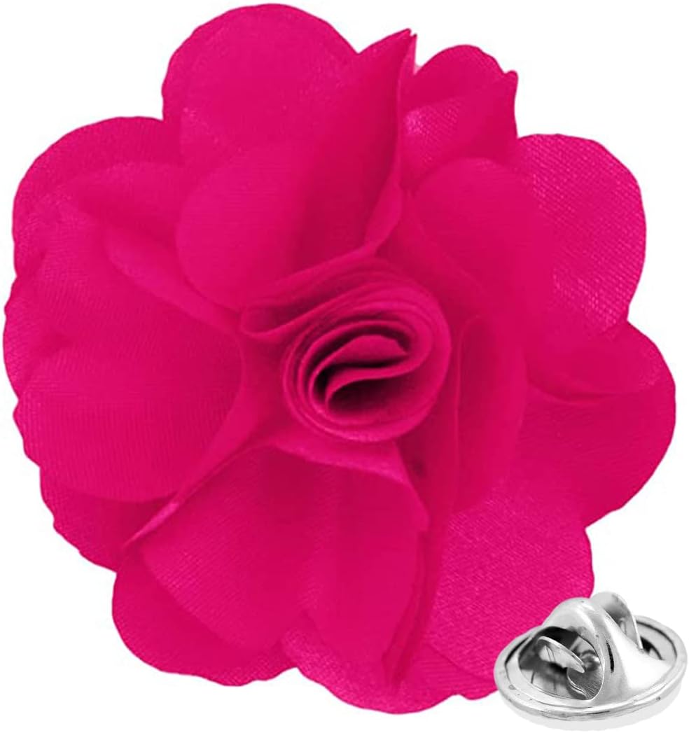 Vittorio Vico Men's Formal Solid Flower Lapel Pin: Flower Pin Suit Accessories Pins for Suit or Tuxedo - lapelsolid-09hotpink - Classy Cufflinks