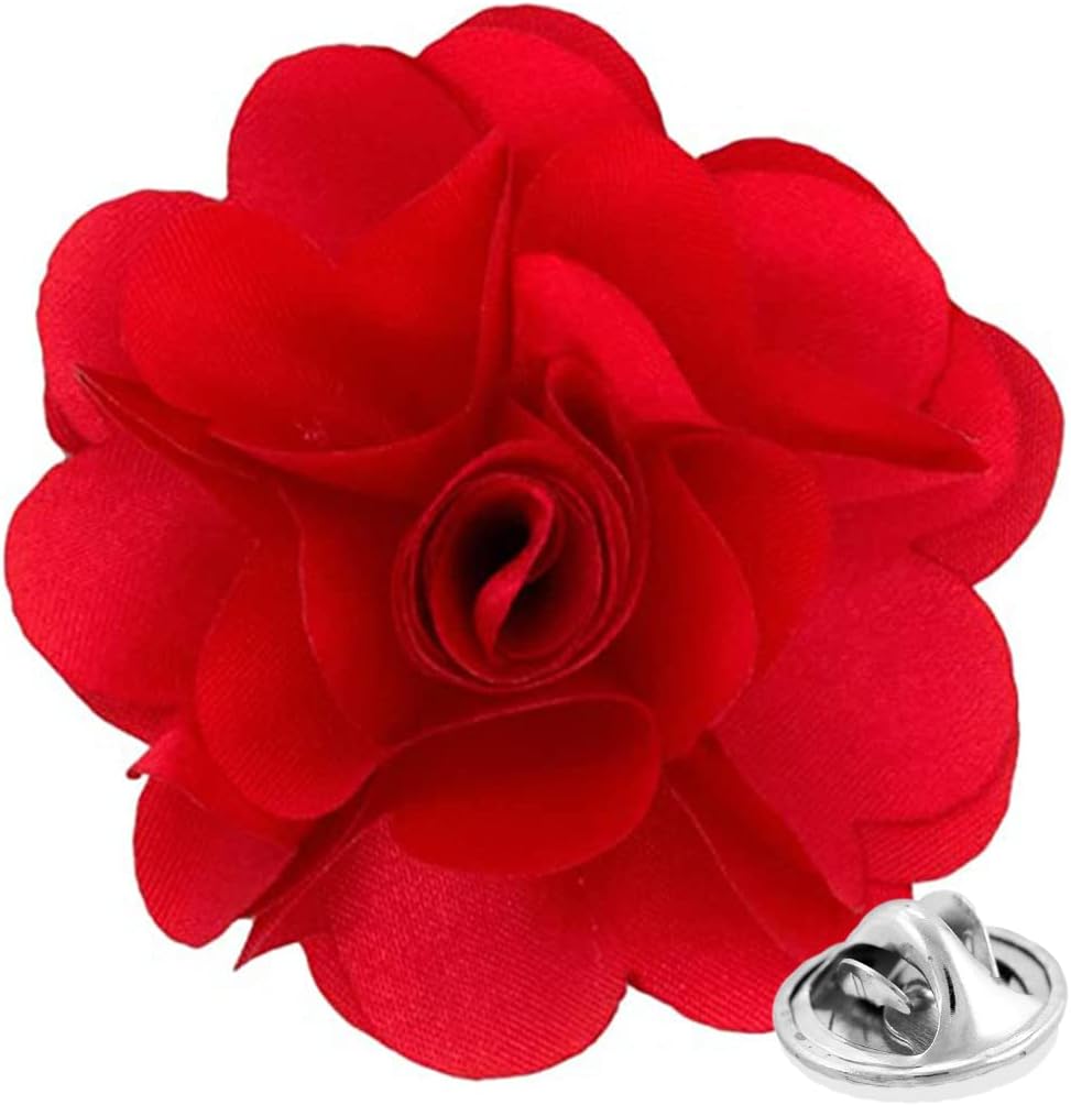 Vittorio Vico Men's Formal Solid Flower Lapel Pin: Flower Pin Suit Accessories Pins for Suit or Tuxedo - lapelsolid-10red - Classy Cufflinks