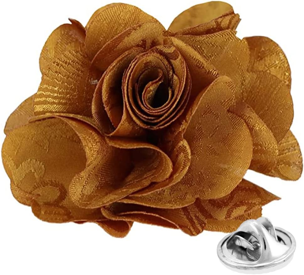 Vittorio Vico Men's Formal Solid Flower Lapel Pin: Flower Pin Suit Accessories Pins for Suit or Tuxedo - lapelsolid-160mustard - Classy Cufflinks