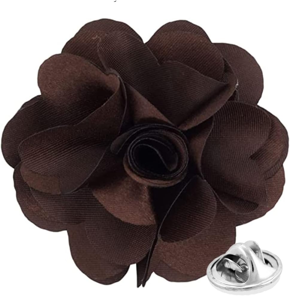 Vittorio Vico Men's Formal Solid Flower Lapel Pin: Flower Pin Suit Accessories Pins for Suit or Tuxedo - lapelsolid-20brown - Classy Cufflinks