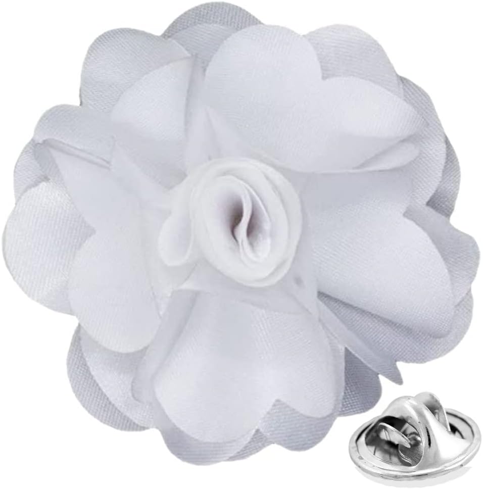 Vittorio Vico Men's Formal Solid Flower Lapel Pin: Flower Pin Suit Accessories Pins for Suit or Tuxedo - lapelsolid-21white - Classy Cufflinks