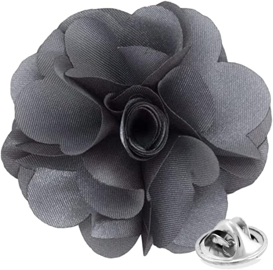 Vittorio Vico Men's Formal Solid Flower Lapel Pin: Flower Pin Suit Accessories Pins for Suit or Tuxedo - lapelsolid-23silvergrey - Classy Cufflinks