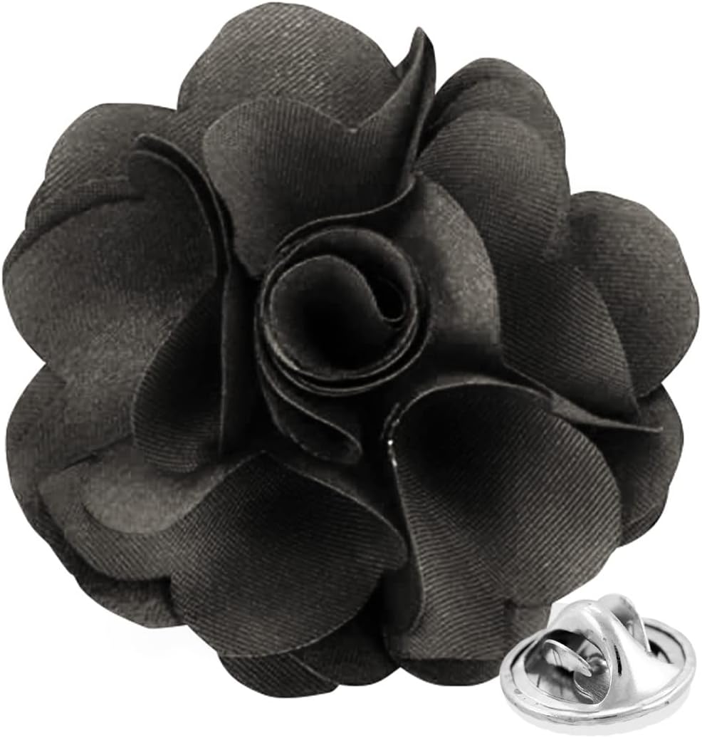 Vittorio Vico Men's Formal Solid Flower Lapel Pin: Flower Pin Suit Accessories Pins for Suit or Tuxedo - lapelsolid-58charcoal - Classy Cufflinks