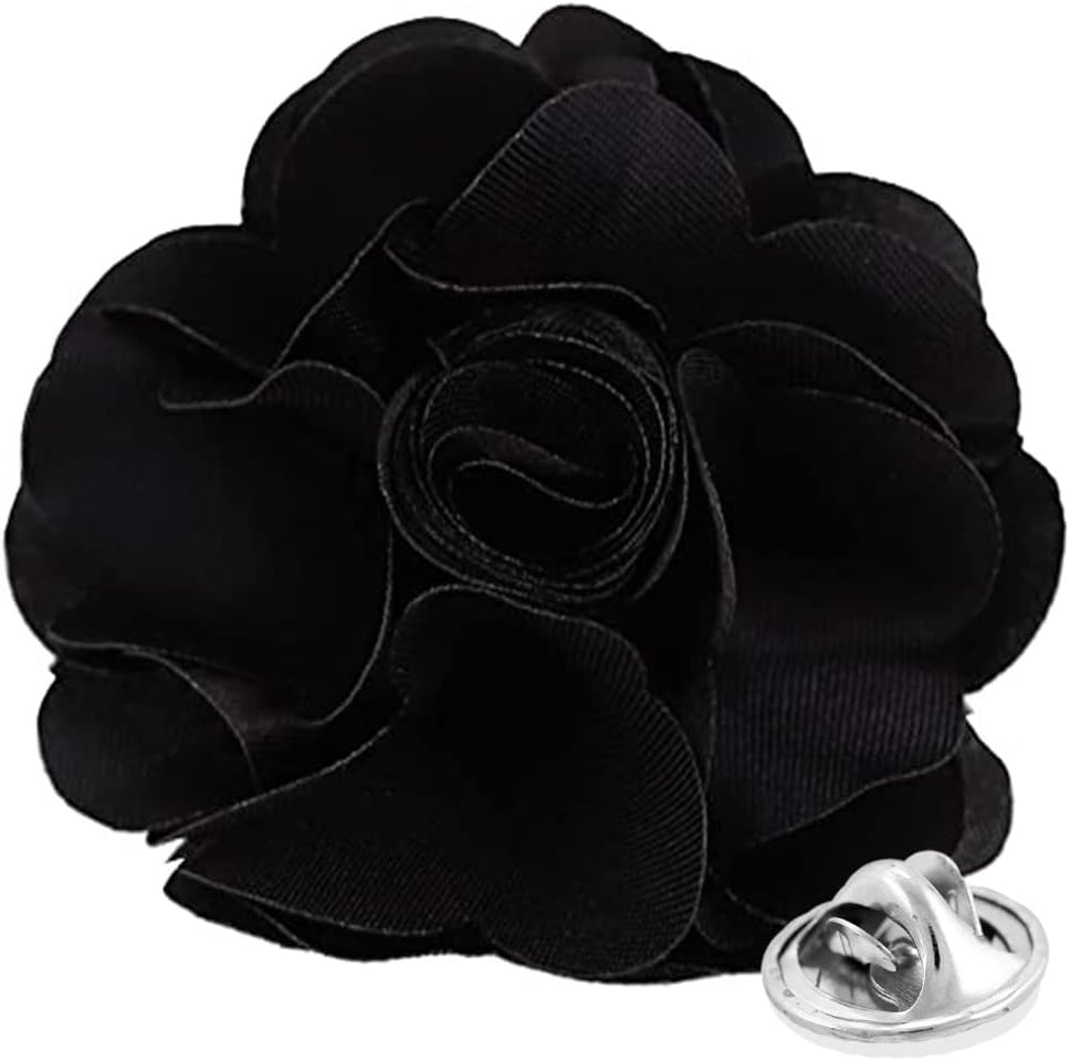 Vittorio Vico Men's Formal Solid Flower Lapel Pin: Flower Pin Suit Accessories Pins for Suit or Tuxedo - lapelsolid-61black - Classy Cufflinks